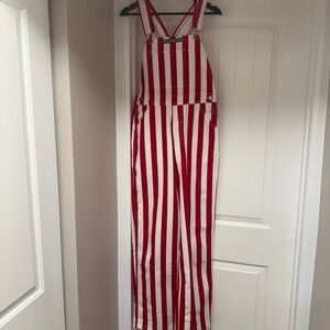 Game day Red and White Striped Overalls